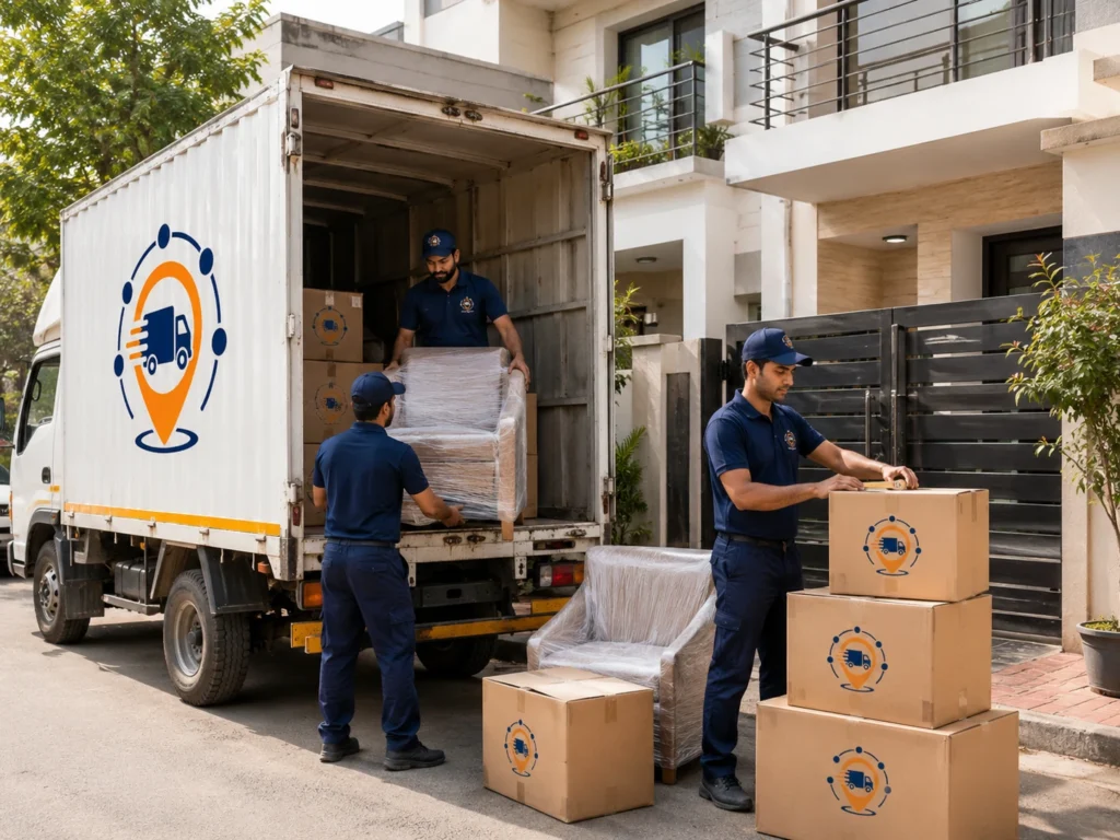 Packers and movers in Nehru Nagar loading packed furniture and boxes into a moving truck