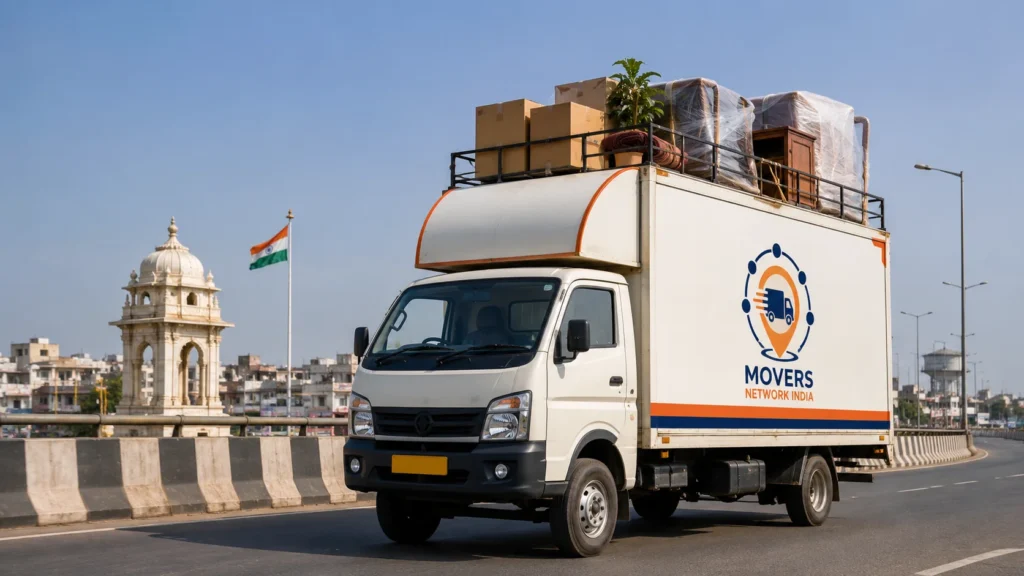 Moving truck on Panipat city road for packers and movers service.